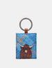 Highland Cow Blue Harris Tweed Leather Keyring