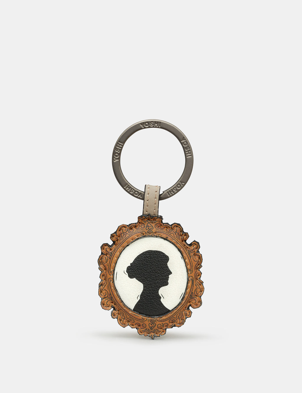 Jane Austen Bookworm Warm Grey Silhouette Leather Keyring