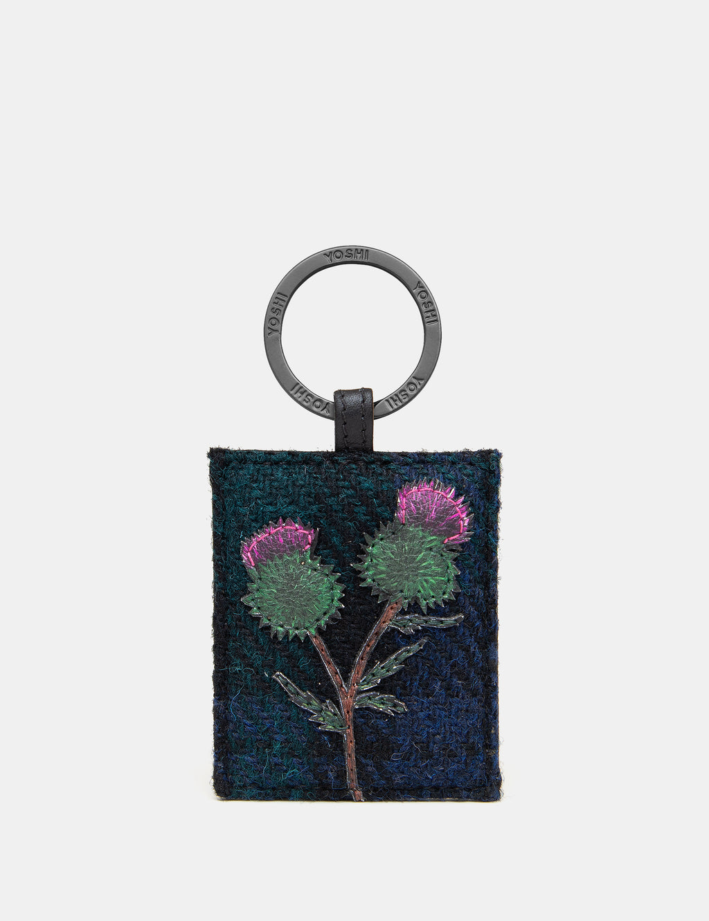 Highland Thistle Harris Tweed Leather Keyring