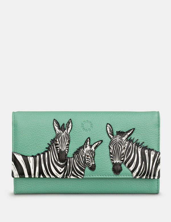 Dazzle of Zebras Mint Green Leather Flap Over Matinee Purse