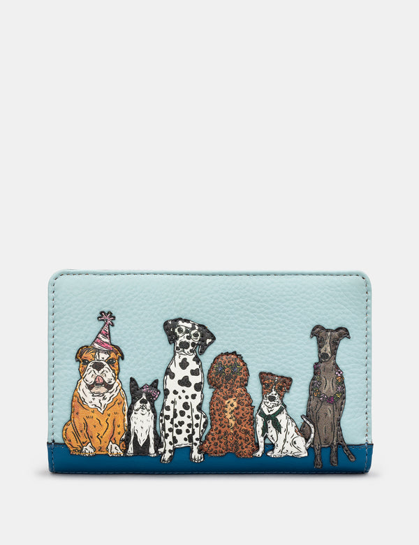 Party Dogs Flap Over Zip Around Leather Purse