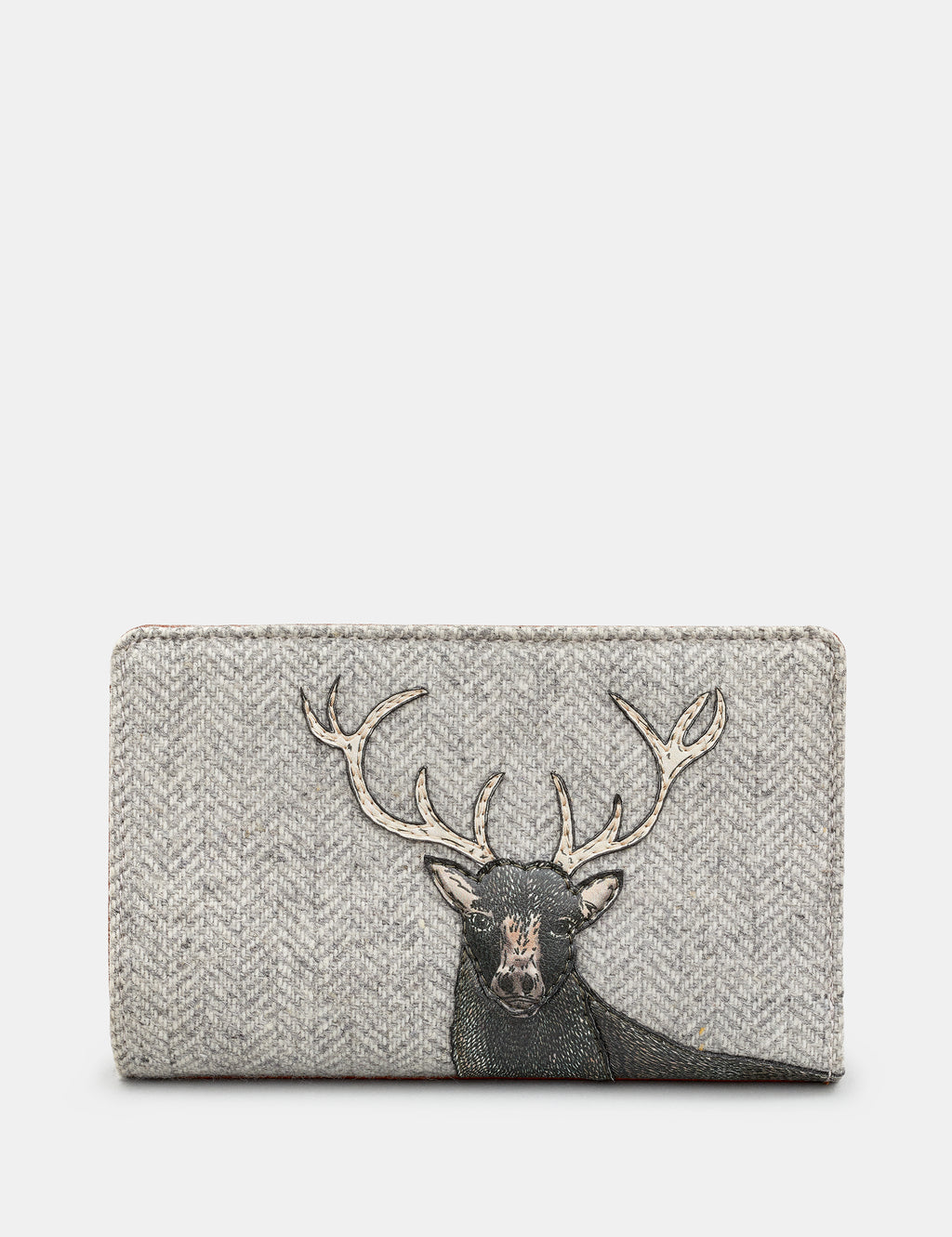 Stag Tweed & Leather Flap Over Zip Around Purse