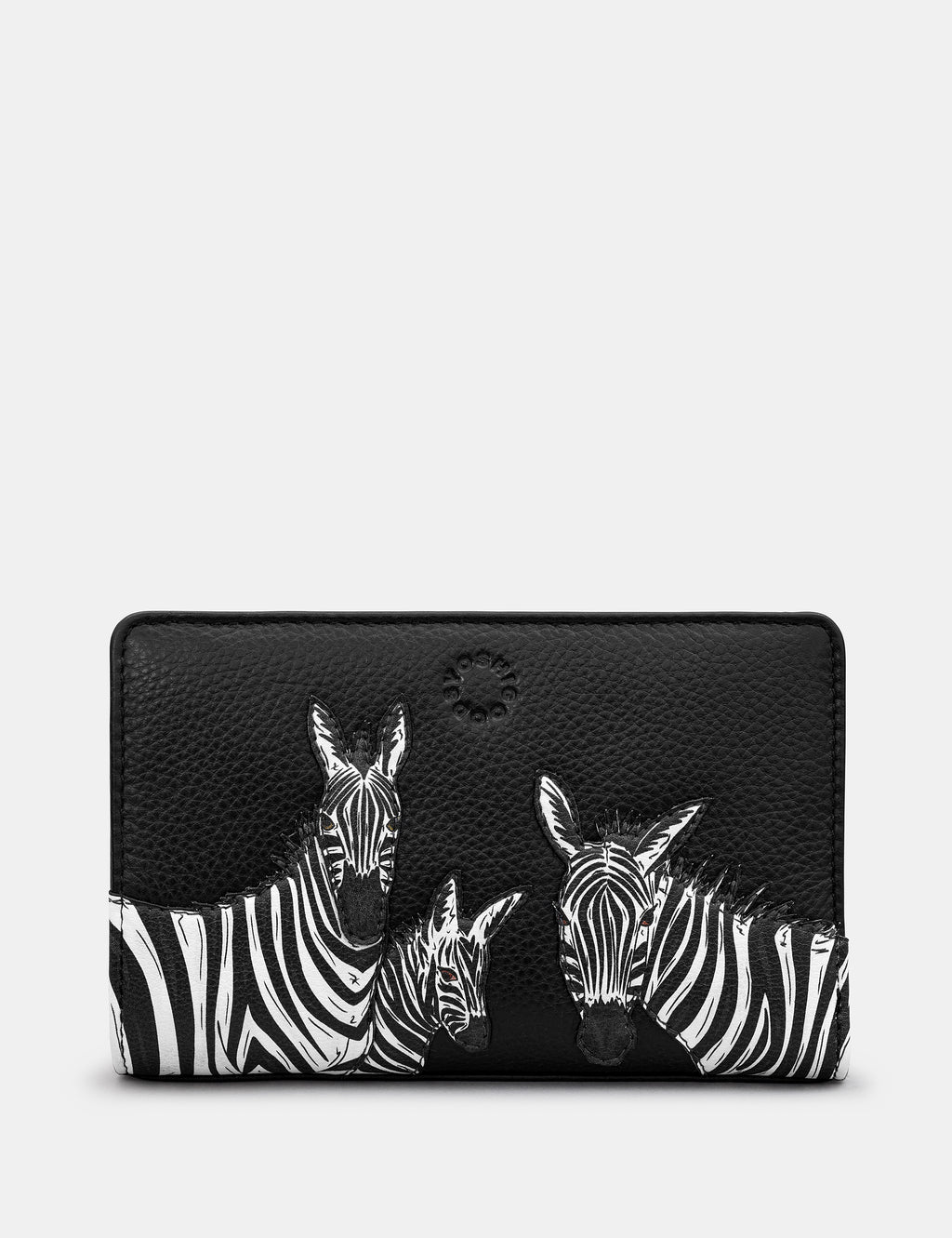 Dazzle of Zebras Black Leather Flap Over Zip Around Purse