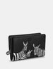 Dazzle of Zebras Black Leather Flap Over Zip Around Purse