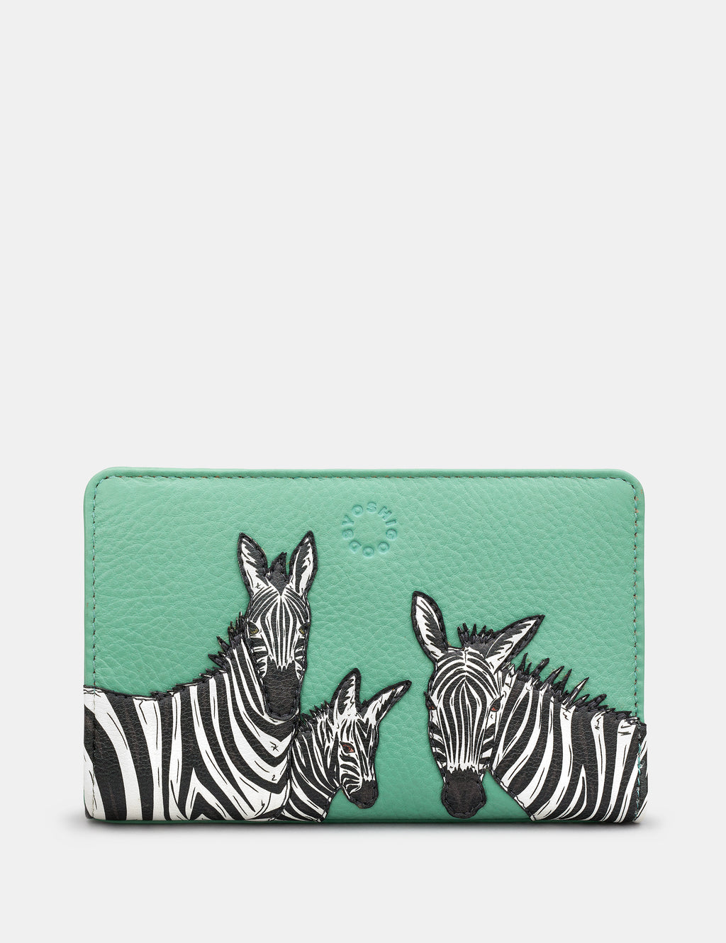 Dazzle of Zebras Mint Green Leather Flap Over Zip Around Purse