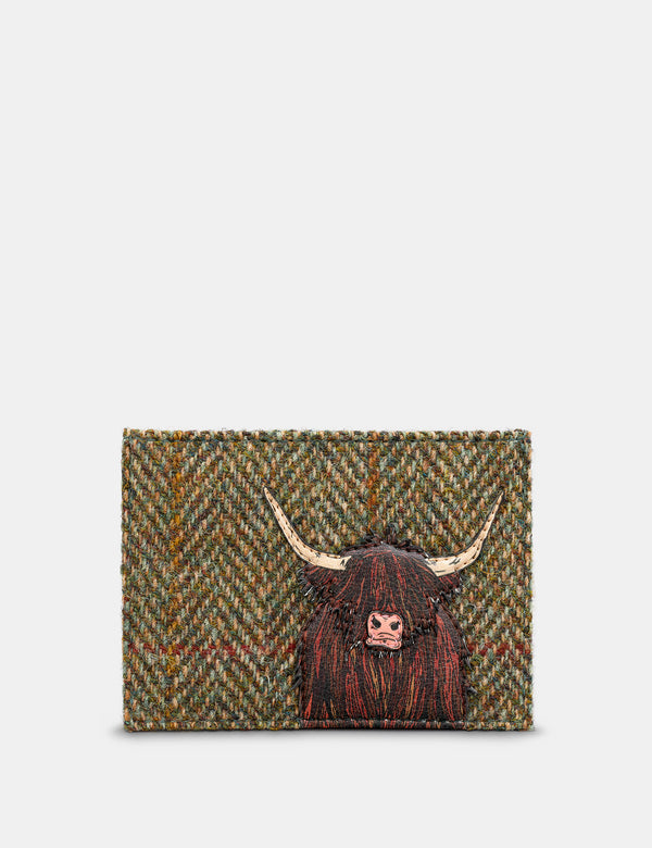 Highland Cow Tweed Leather Card Holder