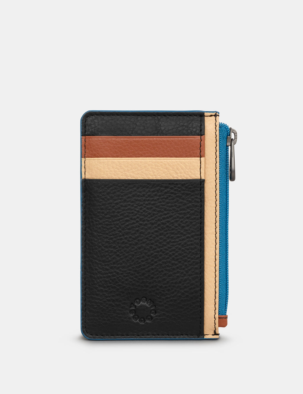 Rustic Colour Block Zip Top Leather Card Holder