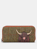 Highland Cow Tweed Leather Zip Round Purse