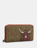 Highland Cow Tweed Leather Zip Round Purse