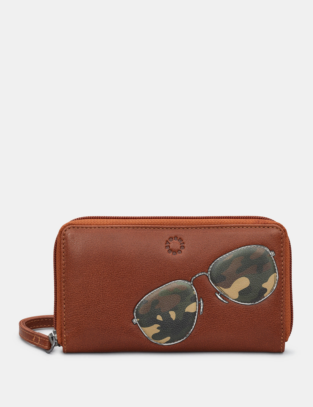 Aviators Zip Round Leather Purse With Strap