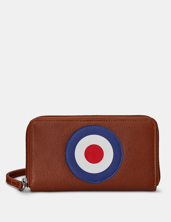 Mod Brown Zip Round Leather Purse With Strap