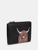 Highland Cow Black Zip Top Leather Purse