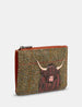 Highland Cow Tweed Zip Top Leather Purse