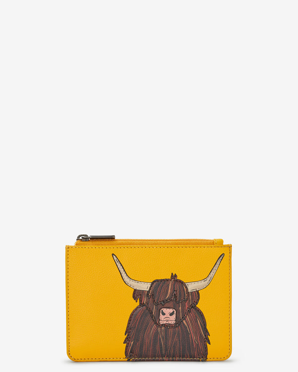 Highland Cow Zip Top Leather Purse