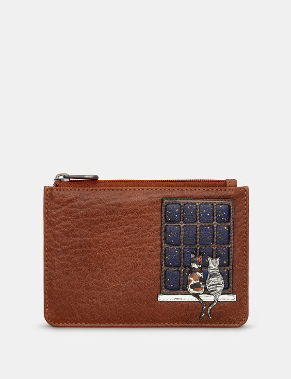 Midnight Cats Zip Top Leather Purse