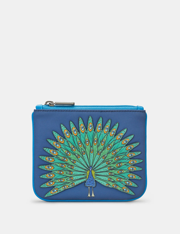 Leather Zip Top Peacock Purse