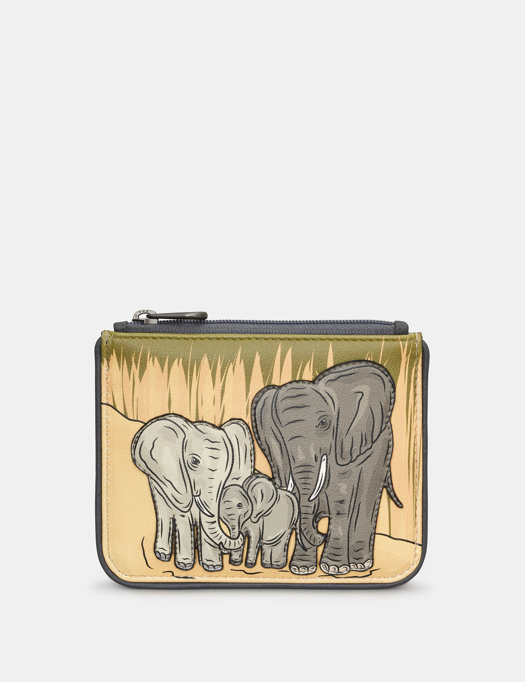 Leather Zip Top Elephant Family Purse
