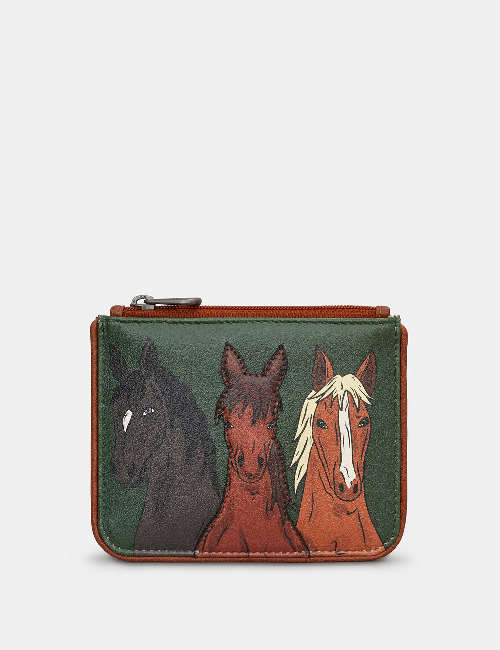 Leather Zip Top Herd Of Horses Purse