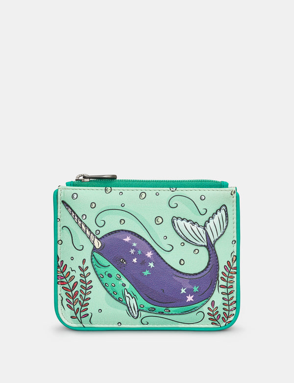 Leather Zip Top Narwhal Purse