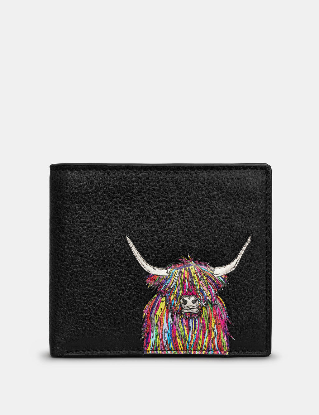 Highland Cow Black Leather Wallet