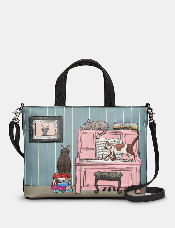 Piano Cats Black Leather Multiway Grab Bag