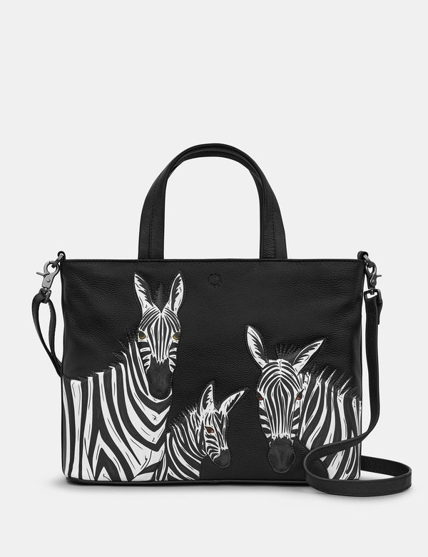 Dazzle of Zebras Black Leather Multiway Grab Bag