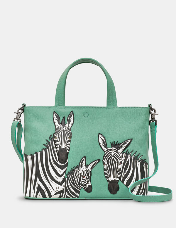 Dazzle of Zebras Mint Green Leather Multiway Grab Bag