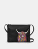 Highland Cow Black Leather Cross Body Bag