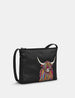 Highland Cow Black Leather Cross Body Bag