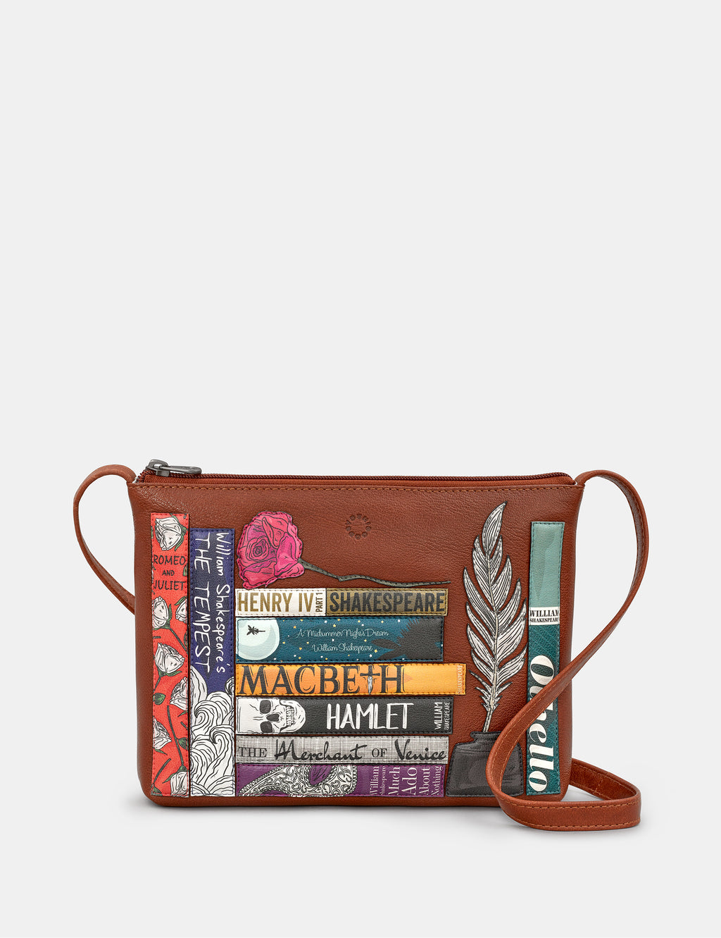 Shakespeare Bookworm Brown Leather Cross Body Bag