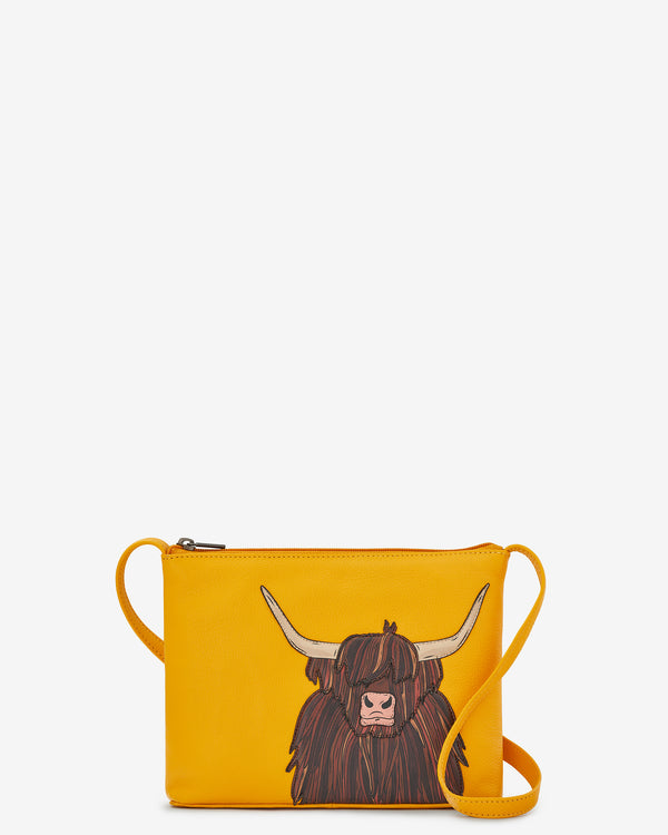 Highland Cow Parker Mustard Leather Cross Body Bag