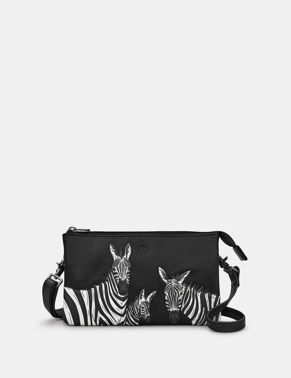Dazzle of Zebras Black Leather Multiway Cross Body Bag
