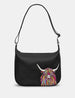 Highland Cow Black Leather Hobo Bag