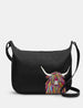 Highland Cow Black Leather Hobo Bag