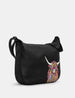 Highland Cow Black Leather Hobo Bag