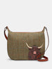 Highland Cow Tweed Leather Hobo Bag
