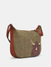 Highland Cow Tweed Leather Hobo Bag