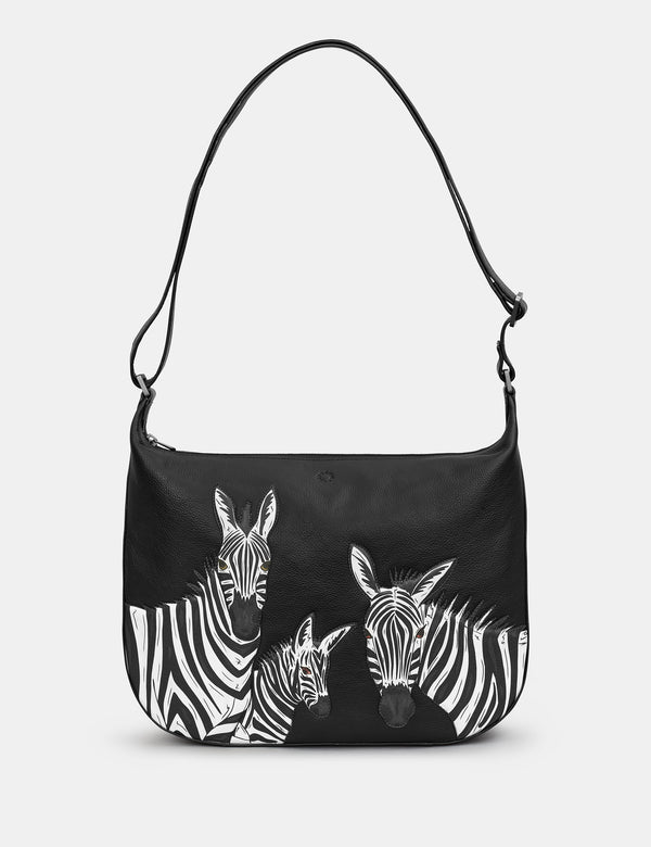 Dazzle of Zebras Black Leather Hobo Bag