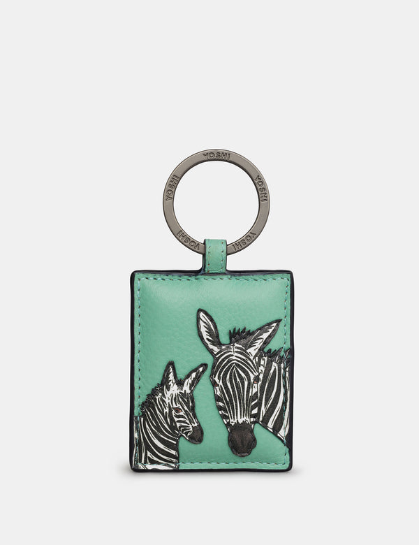 Dazzle of Zebras Mint Green Leather Keyring
